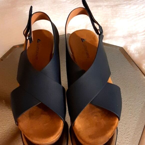 Womans Cushioned Air  Padded Insoles  Blue Strap Cork  Wedge Sandals Sho… - Picture 2 of 10